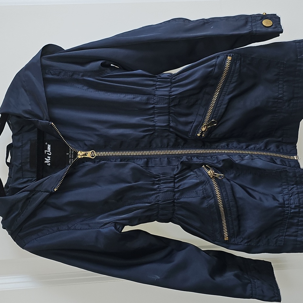 Me Jane Blue Rain Jacket with Metallic Details